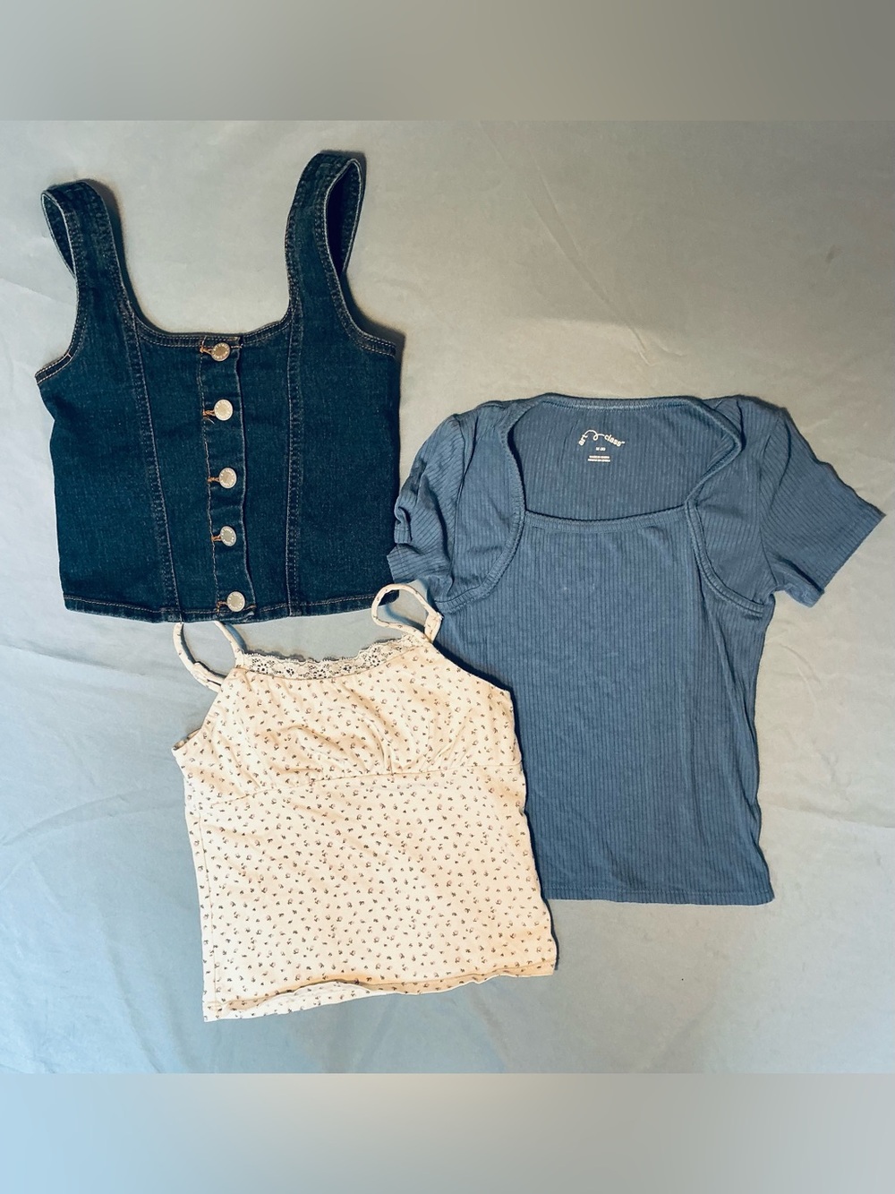art class Kids Three-Pack Tops Set - Dark Denim, Dusty Blue & Cream Floral